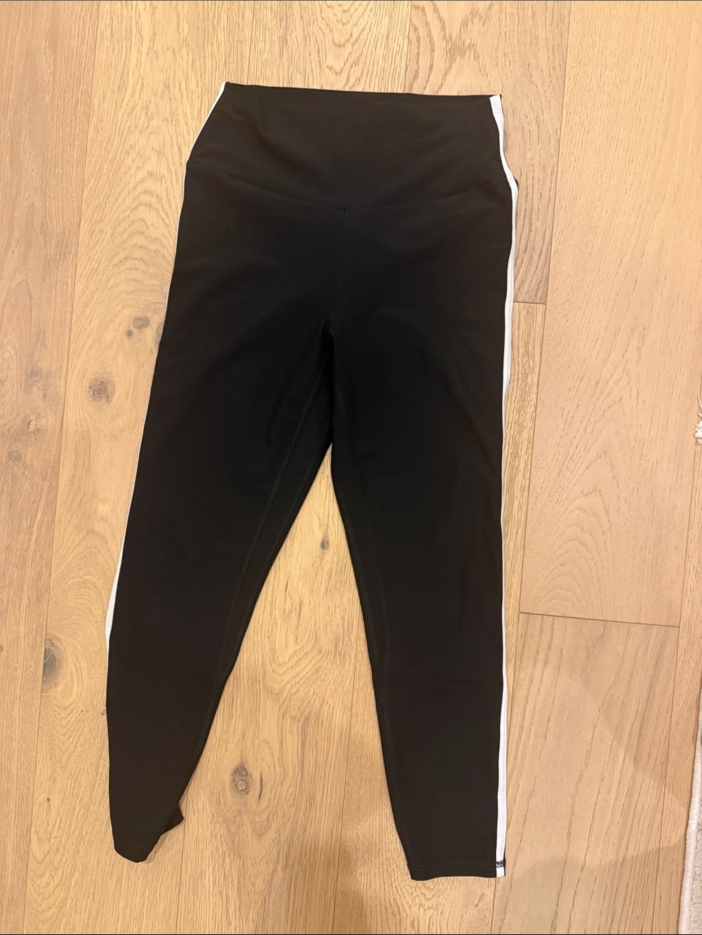 Black High-Rise Leggings with White Side Stripe